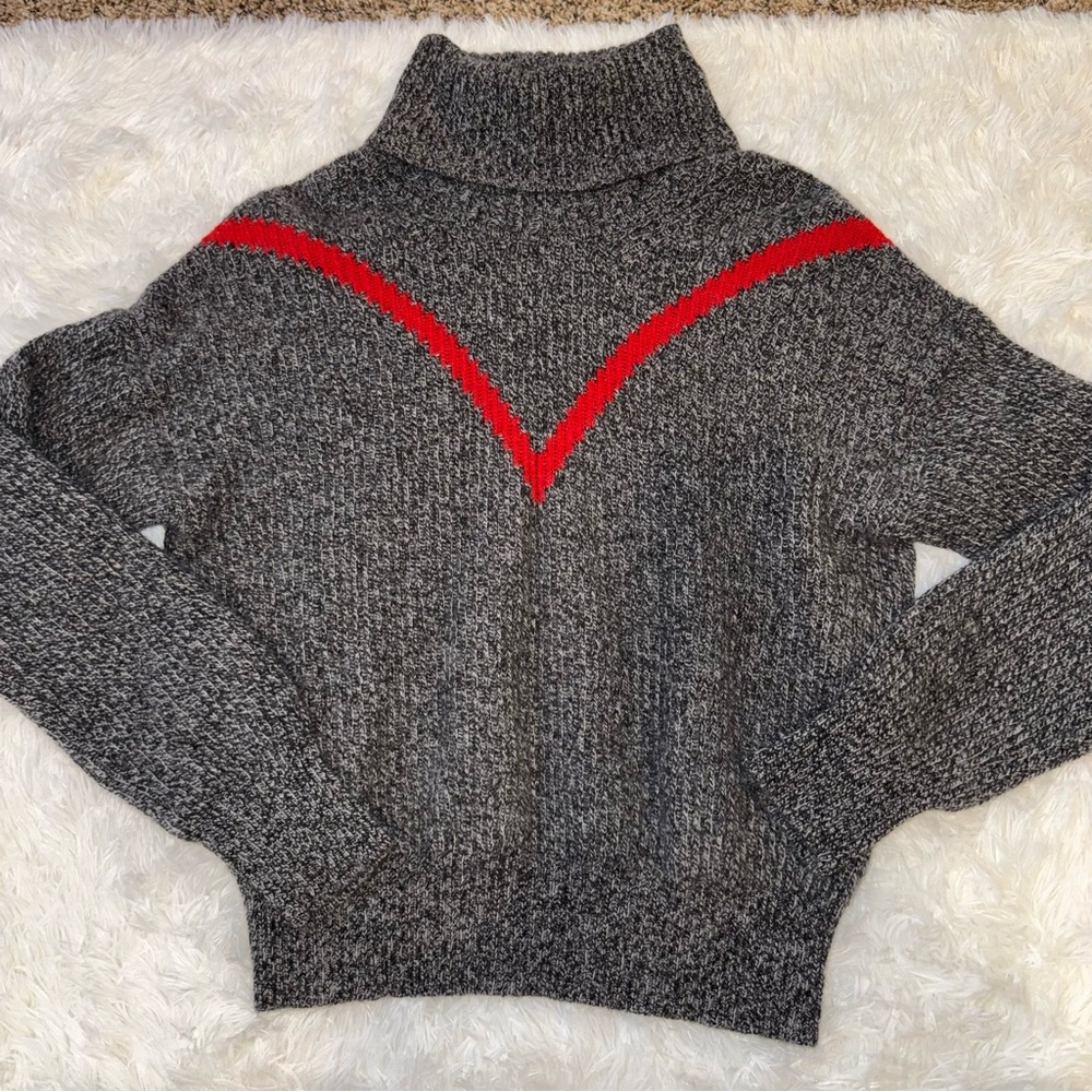 Sandro Paris soft wool grey and red chevron turtleneck sweater small/medium